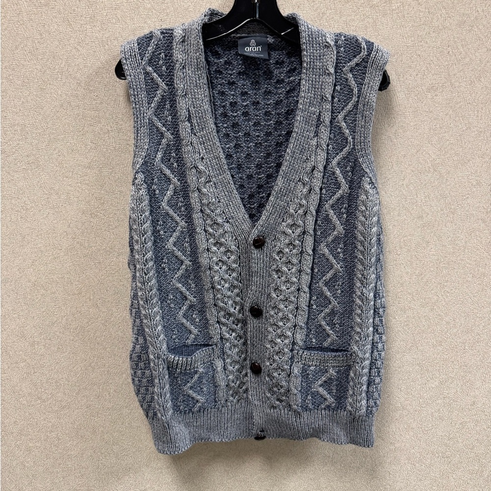 Aran Woollen Mills Irish Fisherman Cable Knit Vest Merino Wool Size Large